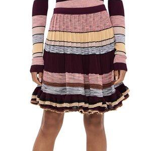 Ulla Johnson Burgundy and Pink Striped Mini Skirt